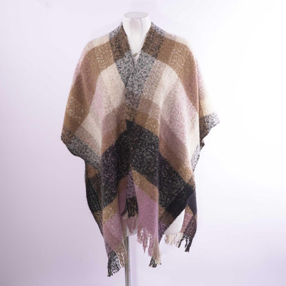 Brown Plaid Poncho Sweater