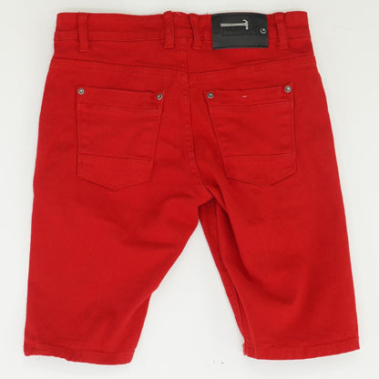 Red Solid Denim Shorts