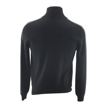Black Solid Triangle Logo Wool Full Zip Sweater