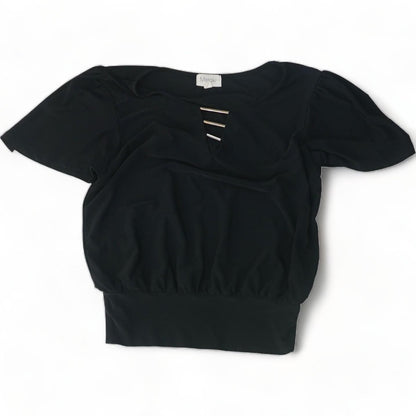 Black Solid Short Sleeve Blouse