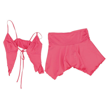 Pink Solid Mini Skirt Set