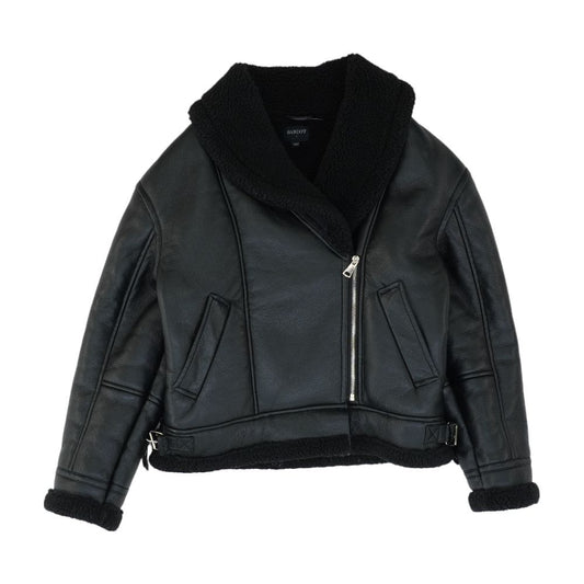 Black Solid Faux Leather Jacket