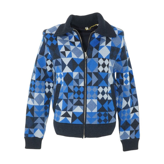 Blue Patchwork Bomber Jacket