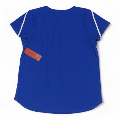Blue Solid Short Sleeve Blouse