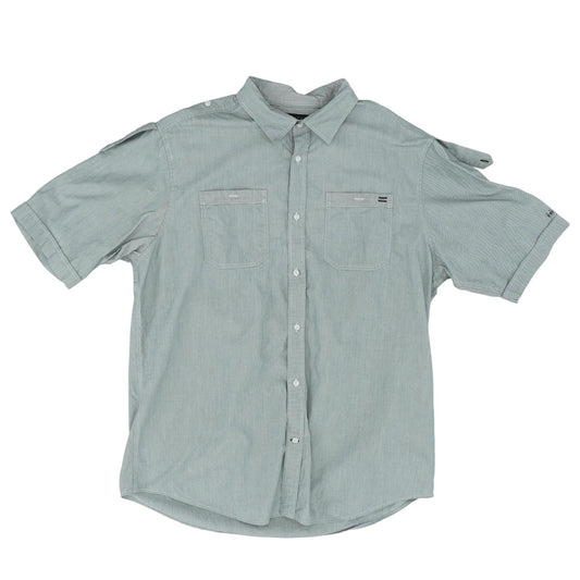 Gray Striped Short Sleeve Button Down