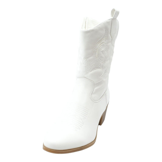 Mid Calf White Western Boots