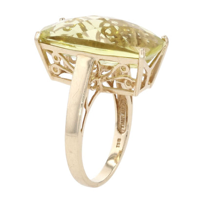10K Gold Faceted Buff Top Yellow/Green Quartz Cocktail Ring
