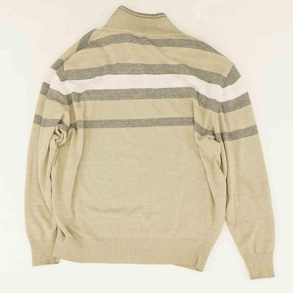 Tan Striped 1/4 Zip Sweater