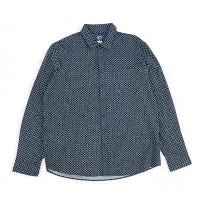 Navy Graphic Long Sleeve Button Down