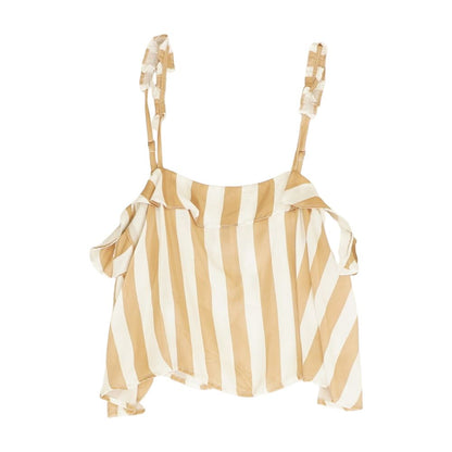 Tan Striped Sleeveless Blouse