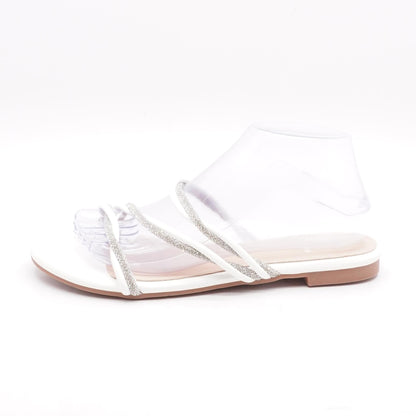 Ceela White Flat Sandals
