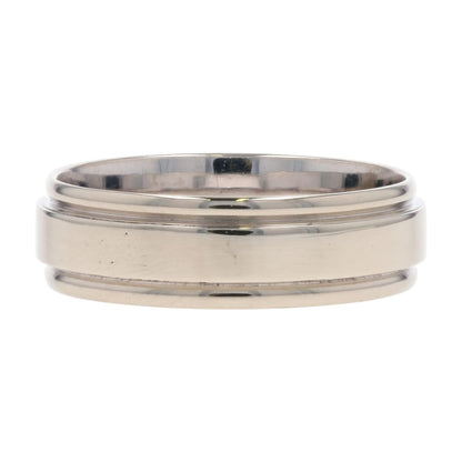 14K White Gold Grooved Edges Polished Band