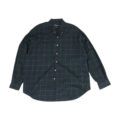 Navy Plaid Long Sleeve Button Down