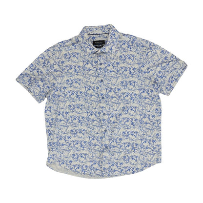 Blue Graphic Short Sleeve Button Down