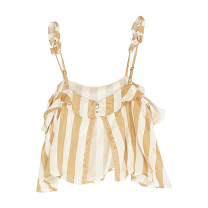 Tan Striped Sleeveless Blouse