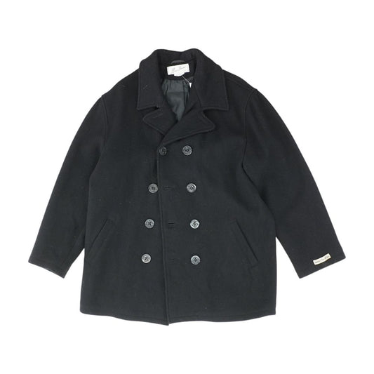 Vintage Black Solid Double-Breasted Coat