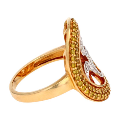 14K Gold White And Yellow Diamond Leaf Design Band