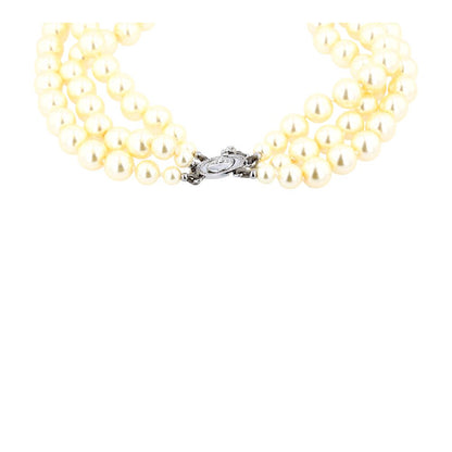 Costume Three Row Pearl Bas Relief Choker Necklace