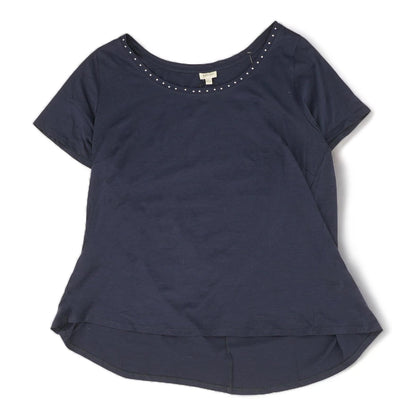 Navy Solid Short Sleeve Blouse