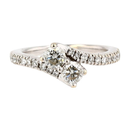 14K White Gold Toi et Moi W/ Round Diamond Engagement Ring