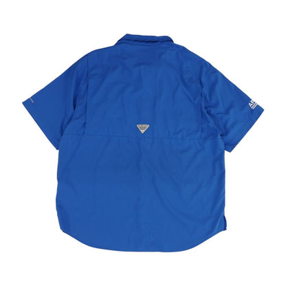 Blue Solid Short Sleeve Button Down