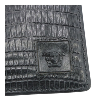 Black Lizard Skin Bifold Leather Wallet