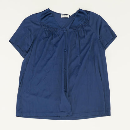 Vintage Satin Short-Sleeve Sleepwear Top in Navy