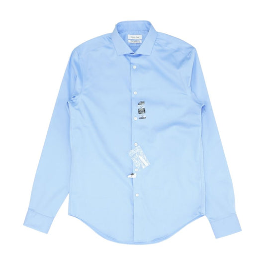 Blue Solid Long Sleeve Button Down