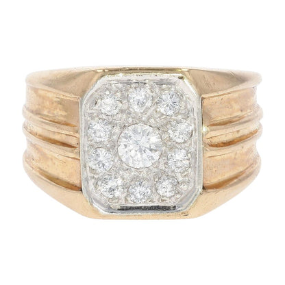 .75 Ct 14K Gold Square Top With Round Diamond Cluster Cocktail Ring