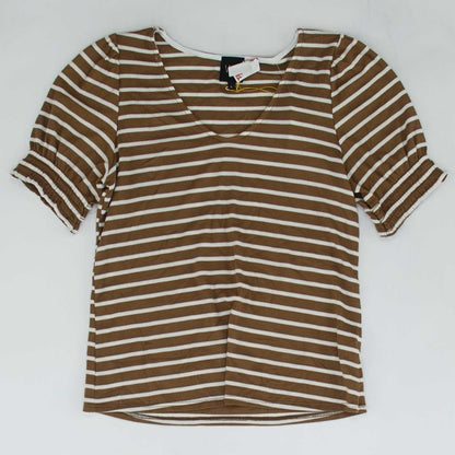 Brown Striped Short Sleeve Blouse
