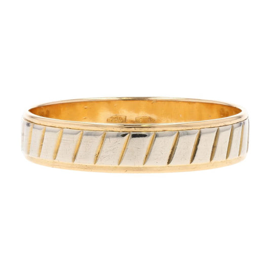 18K Two Tone Gold Diagonal Grooved Band