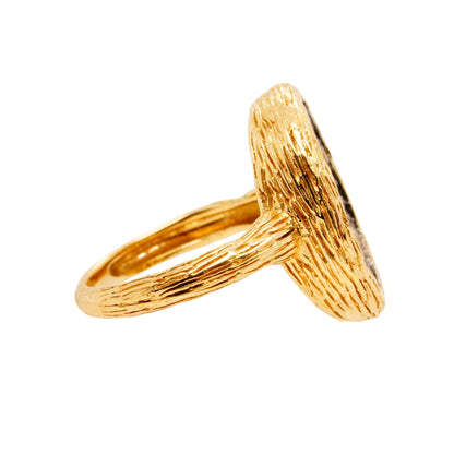 18K Gold Organic Setting Oval Pave Champagne Diamond Ring