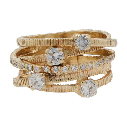 .60 Ct 14K Gold Coin Edge Criss Cross Diamond Accented Band