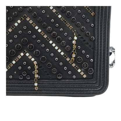 Black Embellished Chevron Boy Wallet on Chain