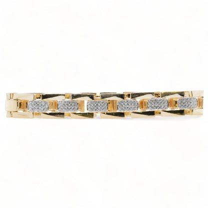 18K Gold Square Link Diamond Pave Accents Bracelet