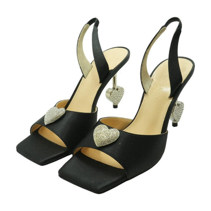 Crystal Heart Square Toe 95mm Slingback Black Heels
