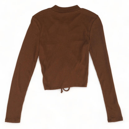 Brown Solid Long Sleeve Blouse