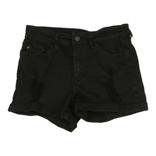 Black Solid Denim Shorts