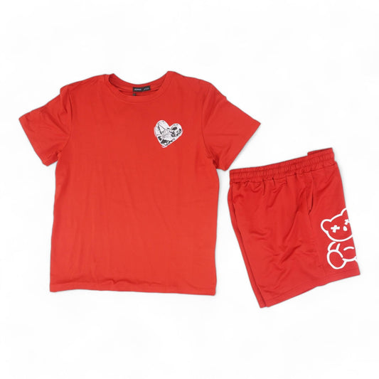 Red Graphic Active T-Shirt & Short Set