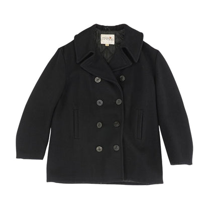 Vintage Black Double Breasted Solid Peacoat