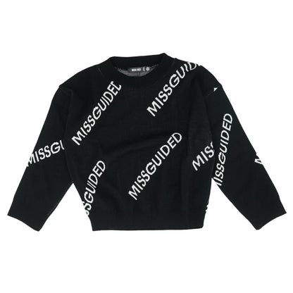 Black Graphic Crewneck Sweater