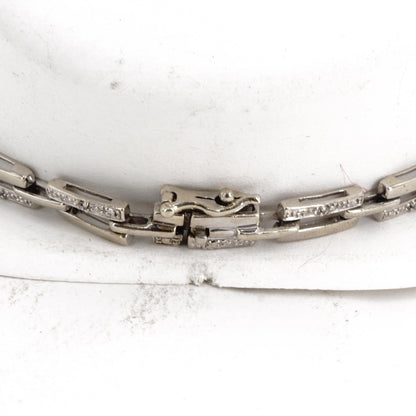 10K White Gold Open Rectangle Clear Stone Link Bracelet