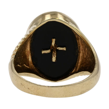 14K Gold Onyx Letter A Signet Ring