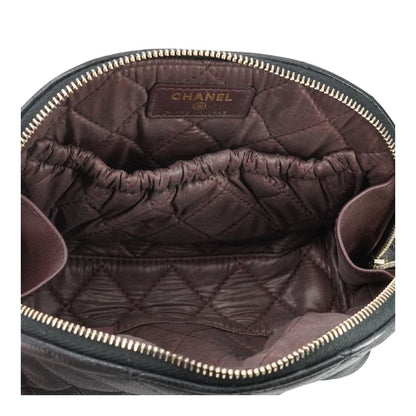 Black Classic Quilted Caviar Leather Cosmetic Pouch