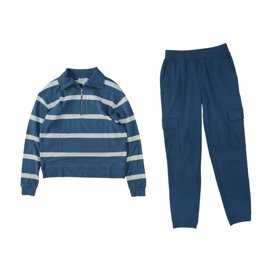 Blue Striped 1/4 Zip Pullover and Jogger Set
