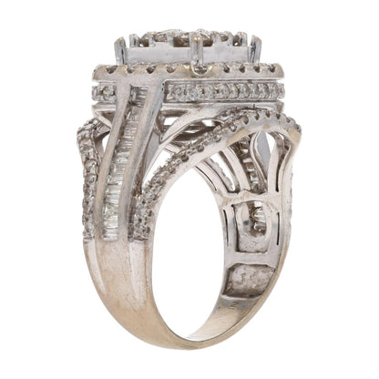 1.75 Ct 10K White Gold Round Diamond Cluster Center With Halo Engagement Ring