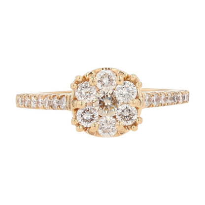.75 Ct 14K Gold Round Diamond Cluster Engagement Ring