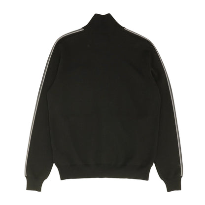 Black Solid Triangle Logo Wool Full Zip Sweater