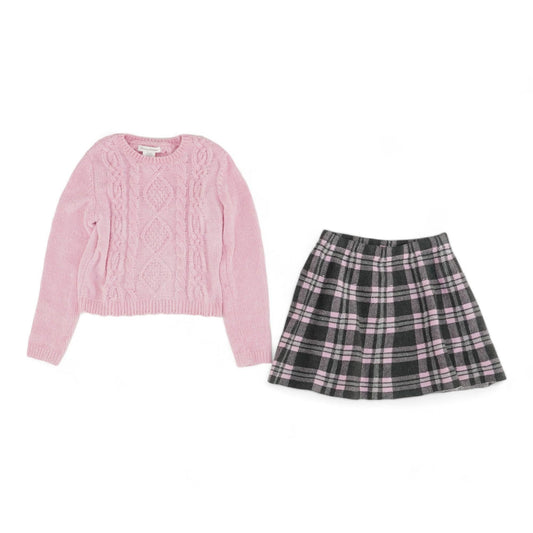 Pink Plaid Skirt Set