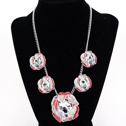 Silver Tone Multi Crystal Rose Necklace
